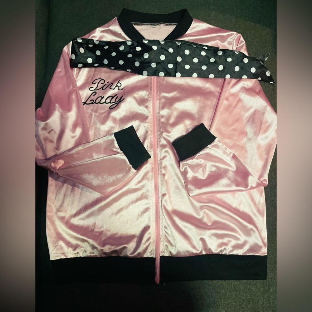 Pink lady jacket and neck scarf